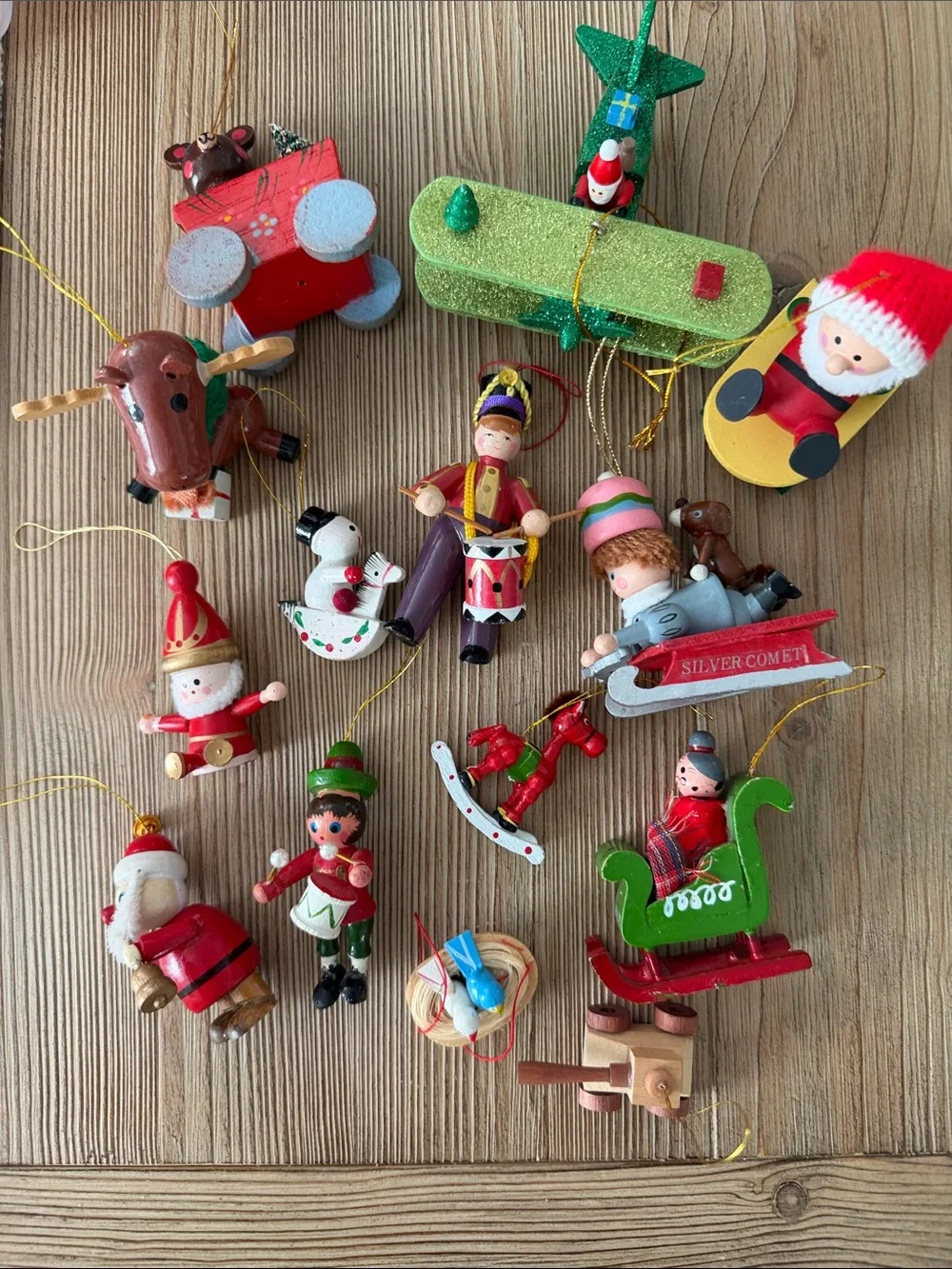 Vintage Wood Christmas Ornament Bundle Lot of 14